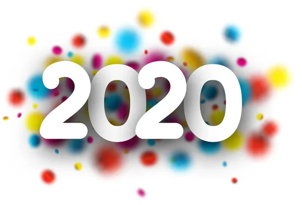 2020 znak noworoczny z rozmazanym okrągłym konfetti na białym tle — Wektor stockowy