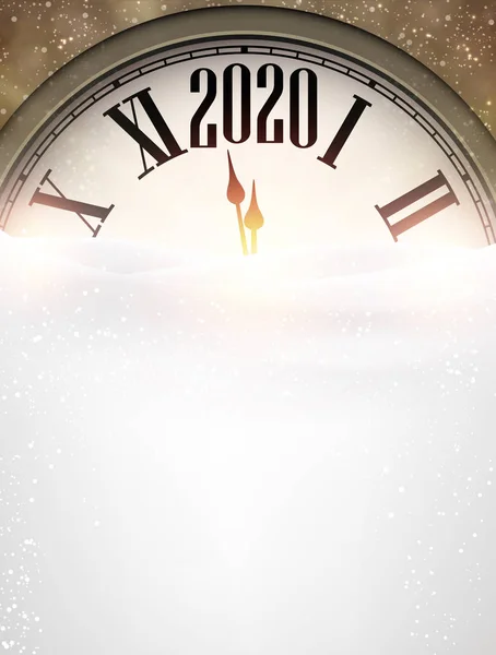 Zlatý lesk 2020 Nový rok pozadí s hodinami. — Stockový vektor