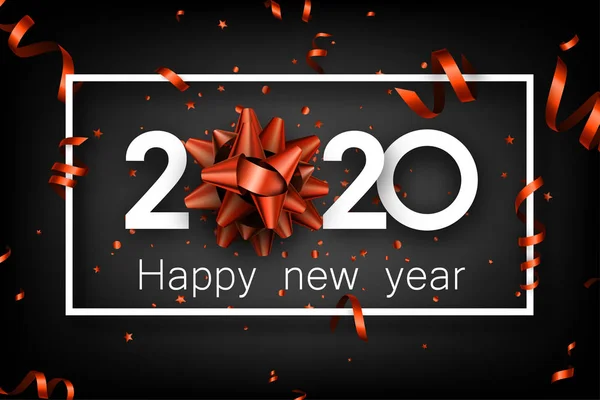 Чорний блискучий щасливий новорічний фон з папером 3d 2020 nubmers — стоковий вектор