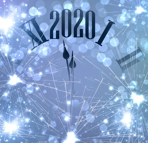 Новий рік 2020 фон з годинником і золотим іскром феєрверк . — стоковий вектор