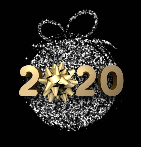 Preto 2020 cartão de ano novo com arco dourado . — Vetor de Stock