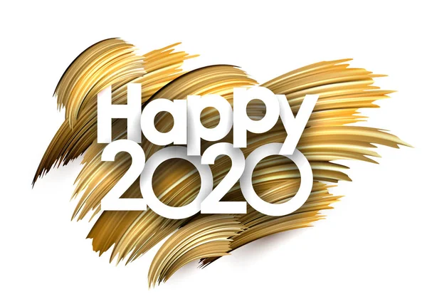 Feliz año nuevo 2020 fondo festivo con pinceladas doradas — Vector de stock