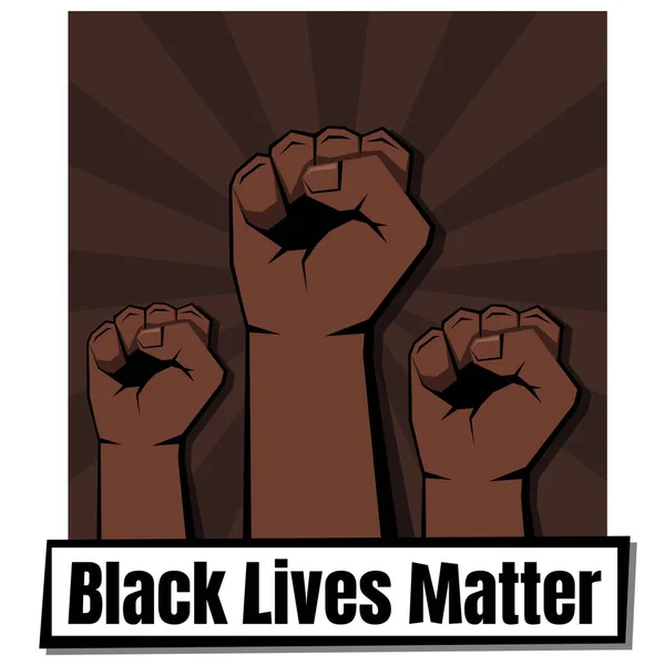 Three Clenched Fists Black Lives Matter Sign Light Brown Hands — Stock Vector