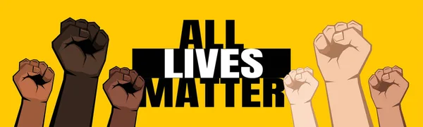 Sechs Erhobene Geballte Fäuste Und All Lives Matter Zeichen Auf — Stockvektor