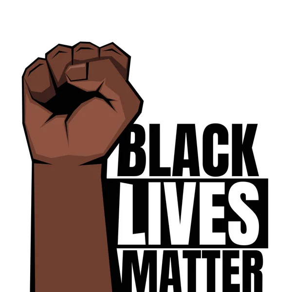 Raised Clenched Fist Black Lives Matter Sign Dark Brown Hands — Stock Vector