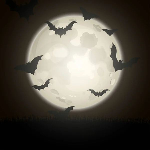 Silhouettes Chauve Souris Sur Fond Pleine Lune Nocturne Illustration Vectorielle — Image vectorielle