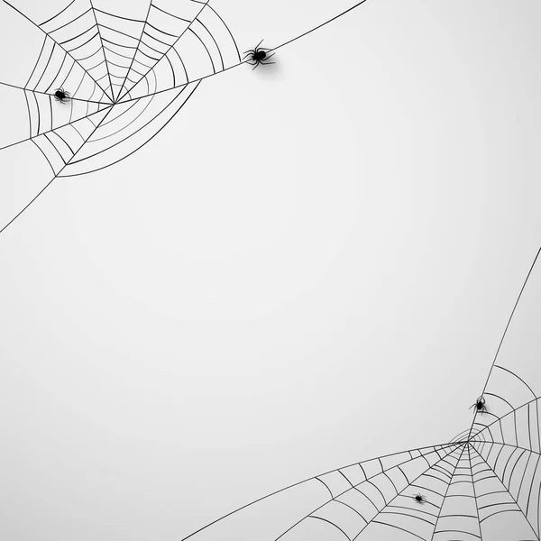 Černé Pavučiny Plazivými Pavouky Bílé Pozadí Prostor Pro Text Vektorová — Stockový vektor