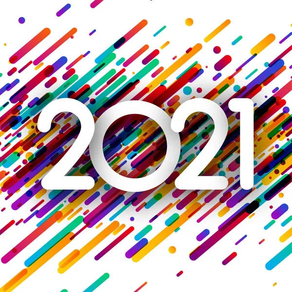 2021 Sinal Papel Sobre Confete Listrado Multicolorido Ilustração Feriado Vetorial —  Vetores de Stock