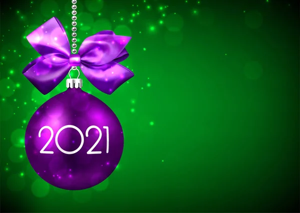 Violet Χριστουγεννιάτικο Δέντρο Παιχνίδι Λευκό 2021 Πινακίδα Κρέμονται Ασημένια Κορδέλα — Διανυσματικό Αρχείο