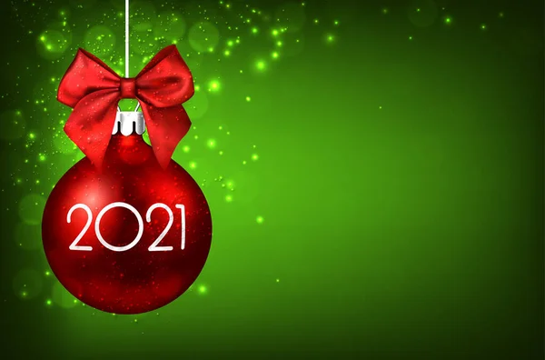 Brinquedo Vermelho Árvore Natal Com Sinal 2021 Branco Pendurado Fita — Vetor de Stock