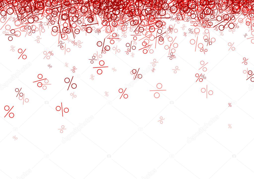 Falling red percents on white background. Vector illustration.