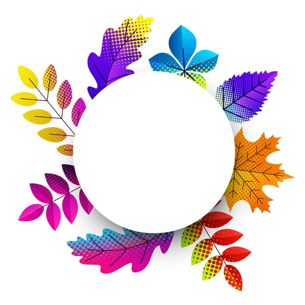 Herfst Bladeren Cirkel Frame Witte Achtergrond Rood Violet Oranje Blauw — Stockvector