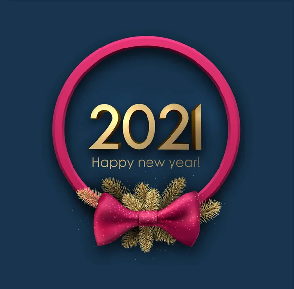 Métallique 2021 Signe Intérieur Couronne Rouge Avec Arc Branches Épinette — Image vectorielle