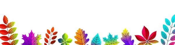 秋天的部分叶子在白色背景的底部 绿松石 淡紫色 矢量说明 — 图库矢量图片
