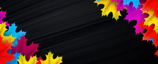 Многоцветные Кленовые Листья Углах Синий Красный Фиолетовый Желтый Цвета Черные — стоковый вектор