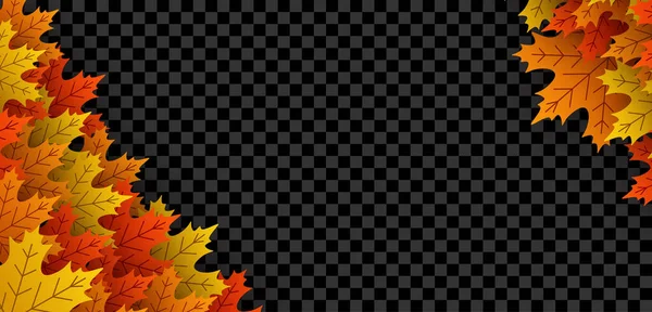 秋の黄金のカエデの葉の角のフレーム オレンジの葉 背景は透明だ ベクターイラスト — ストックベクタ