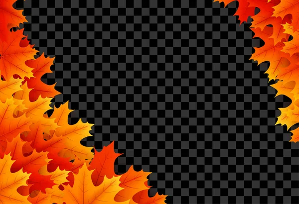 Herbstgoldene Ahornblätter Eckrahmen Rotes Oranges Gelbes Laub Transparenter Hintergrund Vektorillustration — Stockvektor