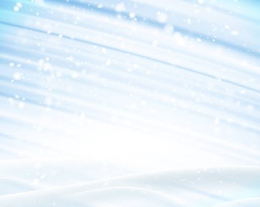 Kar yağışı ve açık mavi fırça darbeleriyle kış arkaplanı. Mesajın için yer aç. Vektör illüstrasyonu.