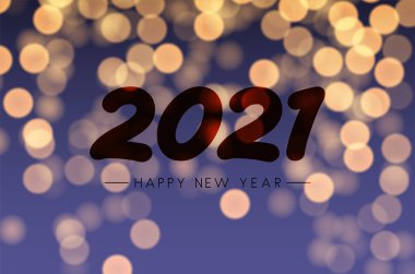 Bulanık arka planda kırmızı saydam 2021 işareti. Vektör tatil illüstrasyonu.