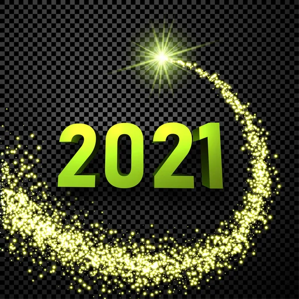 2021 Знак Зеленим Блискучим Зоряним Шляхом Прозорому Фоні Векторні Святкові — стоковий вектор