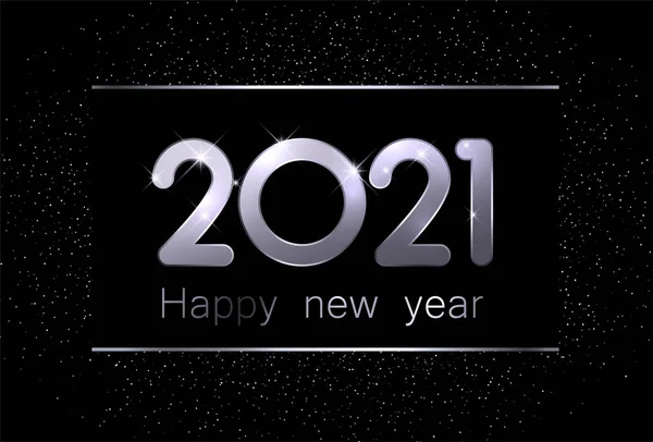 Plata Metálica 2021 Feliz Año Nuevo Signo Texto Línea Negra — Vector de stock