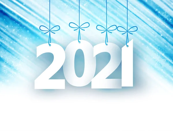 2021 Cartello Carta Appeso Nastri Pennellate Blu Sfondo Con Fiocchi — Vettoriale Stock