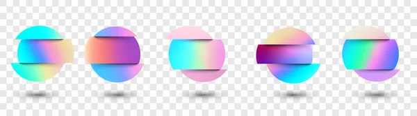 透明背景下的一组彩色流体梯度圆 圆形霓虹灯全息故障球状按钮与阴影 流行的色泽 矢量说明 — 图库矢量图片
