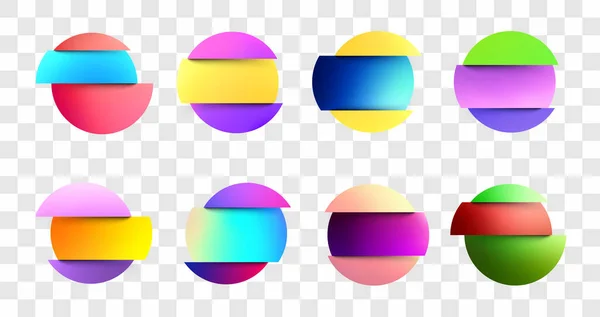 Conjunto Círculos Gradiente Fluido Multicolor Sobre Fondo Transparente Botones Holográficos — Vector de stock