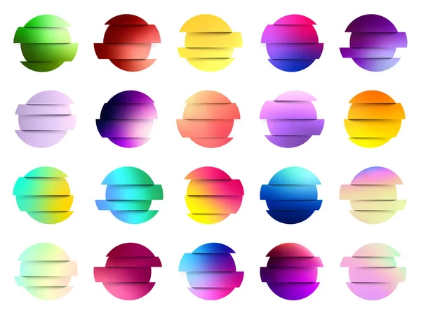 Conjunto Círculos Gradiente Fluido Multicoloridos Sobre Fundo Branco Botões Holográficos — Vetor de Stock