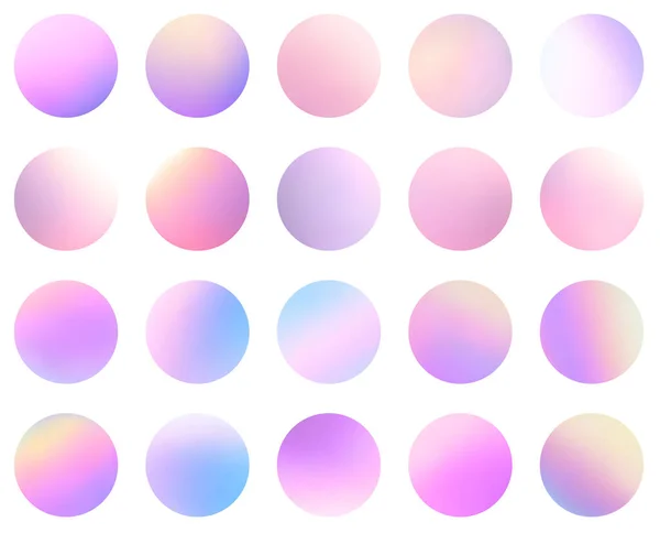 白い背景に多色の流体勾配円のセット 丸いネオンのホログラフィック球ボタン 流行のパステルカラー ベクターイラスト — ストックベクタ
