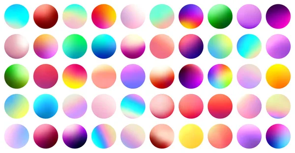 白い背景に明るい多色の流体勾配円のセット 丸いネオンのホログラフィック球ボタン トレンディな色 ベクターイラスト — ストックベクタ