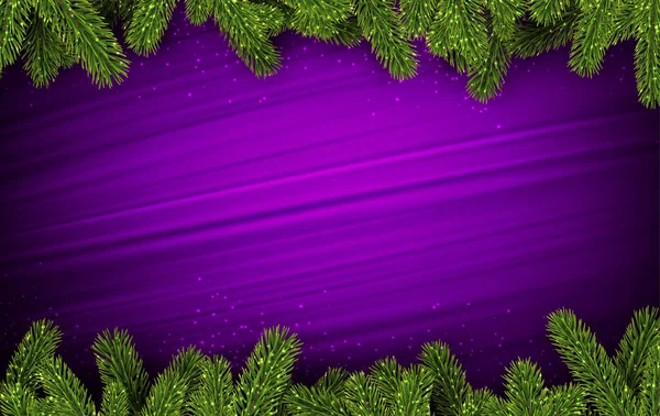 Neujahrsrahmen Mit Grünen Fichtenzweigen Violette Pinselstriche Streichen Hintergrund Vektorurlaubsillustration — Stockvektor