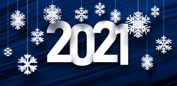 Signo 2021 Con Copos Nieve Papel Colgante Blanco Sobre Fondo — Archivo Imágenes Vectoriales