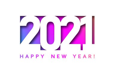 Kağıt kartın üzerinde mor arkaplan üzerinde 2021 işareti var. Yeni yılın kutlu olsun. Vektör Festivali illüstrasyonu.