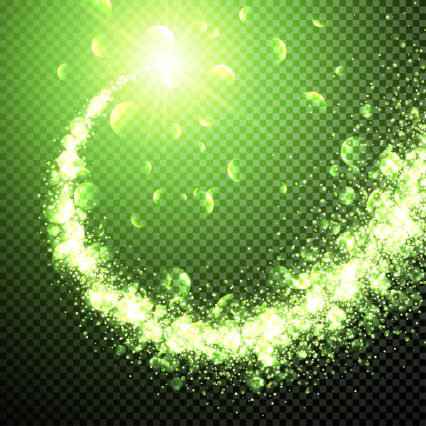 Abstrakter Grüner Glänzender Sternenpfad Auf Transparentem Hintergrund Vektorillustration — Stockvektor