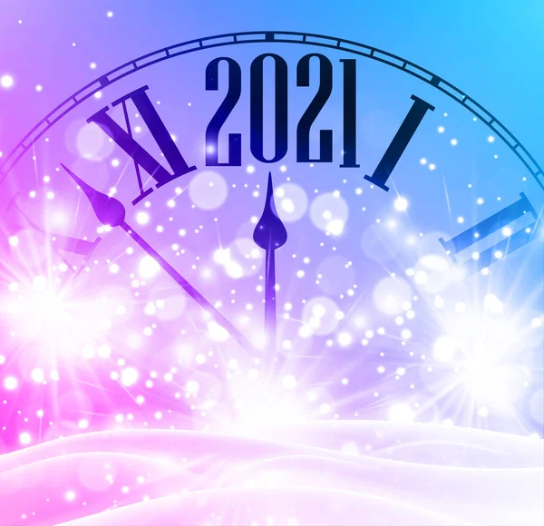 Руки Годинника Показують 2021 Рік Творчий Годинник Снігопадами Сніжинками Блискучому — стоковий вектор
