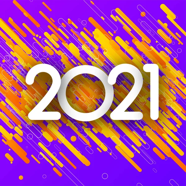 2021 Papierowy Znak Nad Pomarańczowym Konfetti Paski Fioletowym Tle Wektor — Wektor stockowy