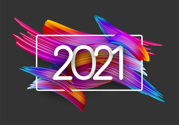 2021 White Sign Colorful Gradient Brush Strokes White Square Frame — Stock Vector