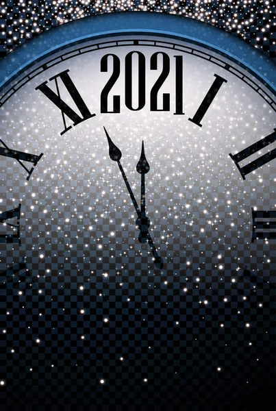 12時ではなく2021年を示す時計針 透明な背景に光沢のあるライトと創造的な青の時計 ベクターホリデーイラスト — ストックベクタ