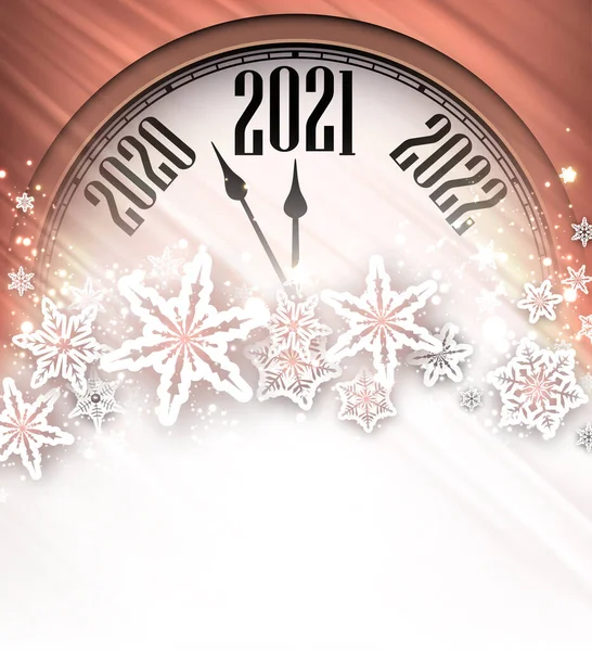 Reloj Bronce Creativo Que Muestra 2021 Año Grandes Copos Nieve — Archivo Imágenes Vectoriales
