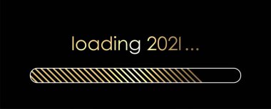 Altın Yeni Yıl 2021 siyah arka planda bar yükleme. Vektör tatil illüstrasyonu