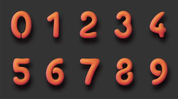 Set Isolated Orange Balloon Numbers Black Background Vector Illustration — Stock Vector