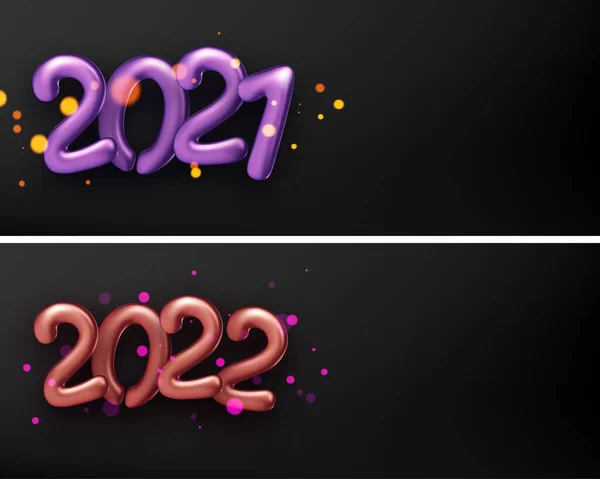 Set Aus Violett Und Roter Folie 2021 Und 2022 Luftballonschilder — Stockvektor