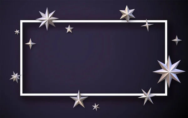 Quadro Bronze Quadrado Com Estrelas Fundo Violeta Escuro Espaço Para — Vetor de Stock