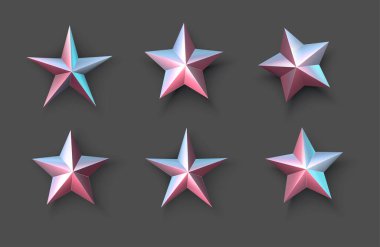 Koyu gri arkaplanda izole edilmiş metalik yıldızlar kümesi.