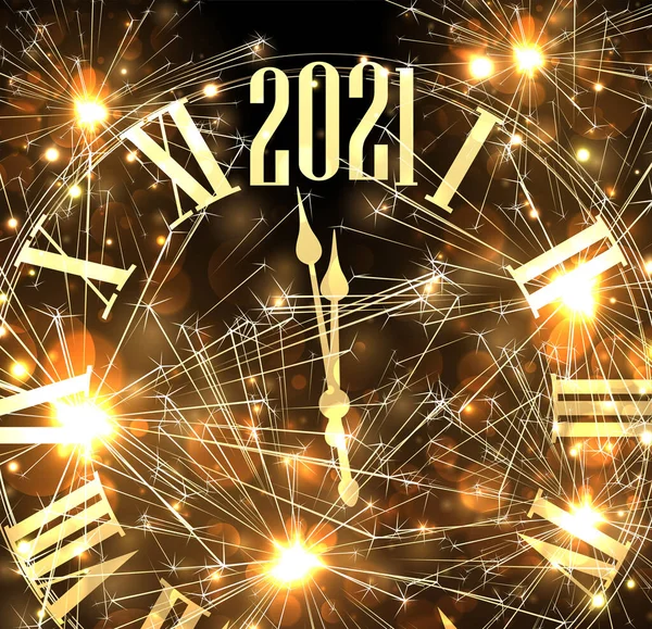시계는 2021 줍니다 반짝이는 반짝이는 불꽃이 반나절의 — 스톡 벡터