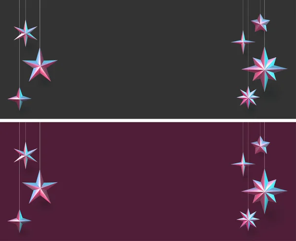 Szürke Burgundi Hátterek Rózsaszín Kék Árnyalatú Lógó Fém Csillagokkal Helyet — Stock Vector