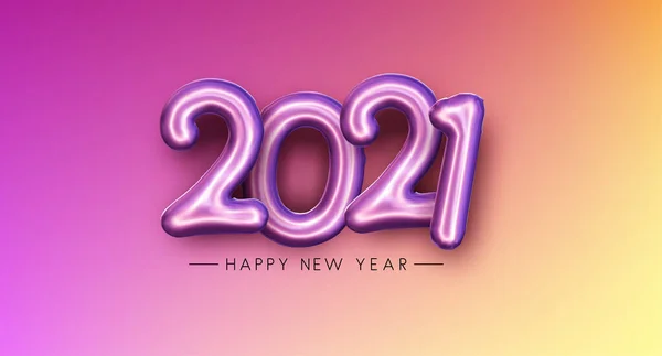 Pinkfarbener Folienballon 2021 Auf Rosa Und Gelbem Hintergrund Frohes Neues — Stockvektor