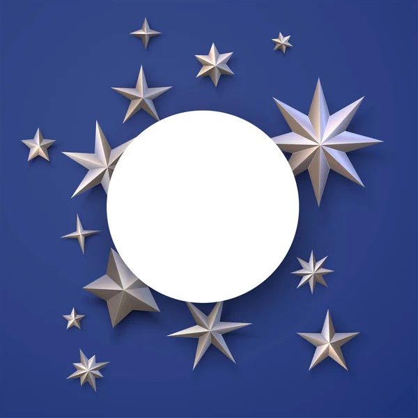 Quadro Redondo Branco Com Estrelas Bronze Fundo Azul Espaço Para — Vetor de Stock