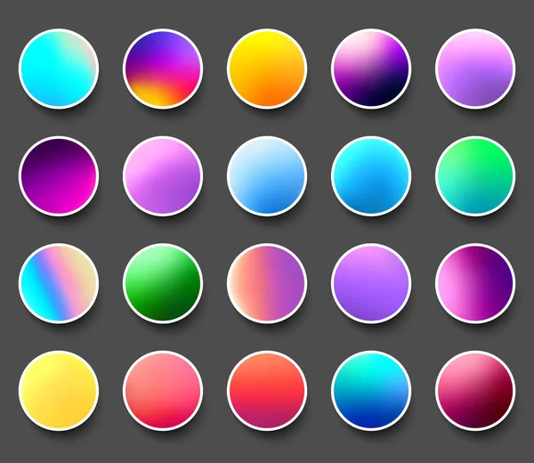 Set Von Abgerundeten Holographischen Mehrfarbigen Farbverlaufsknöpfen Grauer Hintergrund Vektor Web — Stockvektor
